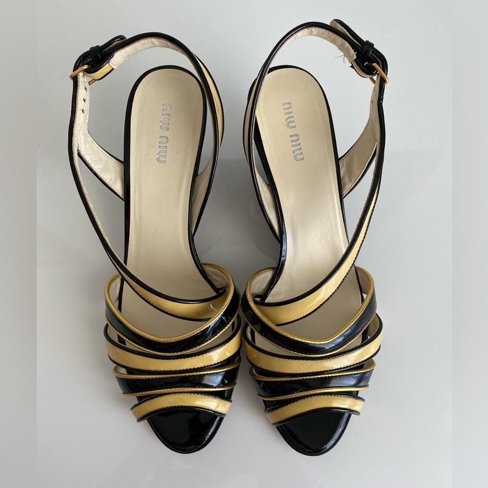 Miu Miu black and yellow early 2000’s sandals.